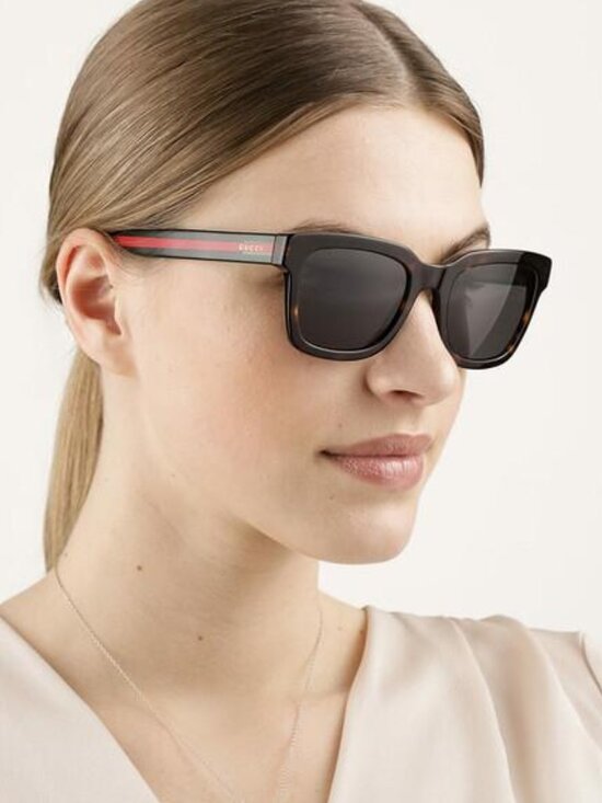 Gucci Women Sunglasses Havana Green Grey Square GG0001SN 003 NEW AUTHENTIC